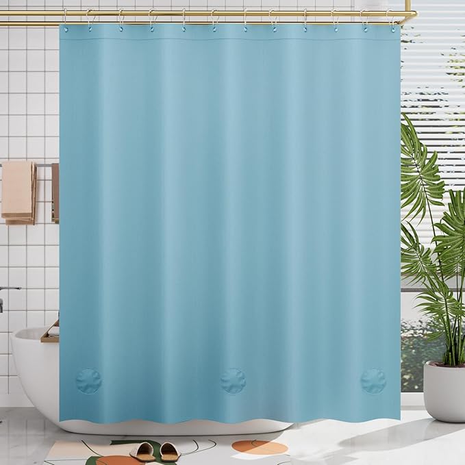 AmazerBath Teal Shower Curtain Plastic 72x72 Inches, Turquoise Shower Curtain Premium PEVA, 8G Heavy Duty Teal Shower Curtains for Bathroom with 3 Big Weighted Stones and 12 Rustproof Grommets