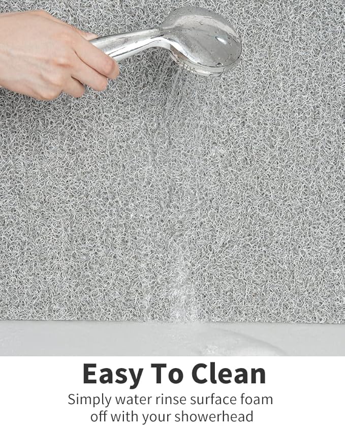 Non Slip Shower Mat, Comfortable Bath mat for Textured Surface,Quick Drying Easy Cleaning Shower Floor Mat for Wet Area,Without Suction Cups 24x24 Lightgrey