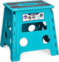 Delxo Folding Step Stool, 13 inch Non-Slip Foldable Stools Up to 300 LBS, Step Stool with Handle, Lightweight for Kitchen, Bathroom, Bedroom, Garden Stepping Stool with Dotted Blue 1 PC