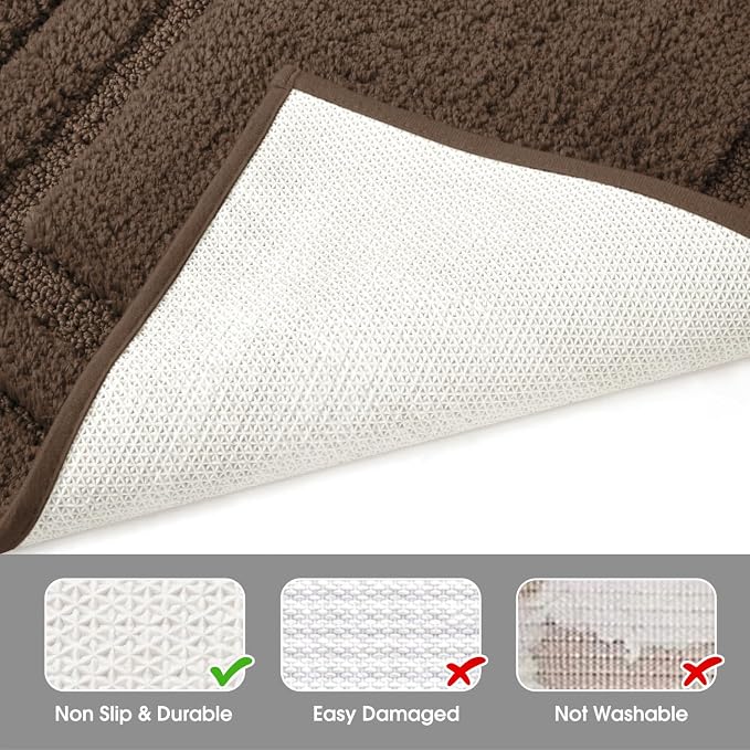 HOMEIDEAS Bathroom Rugs Sets 2 Piece, Super Soft and Absorbent Non Slip Microfiber U-Shaped Toilet Bath Mat Set (20"x32"+U20 x24, Brown)