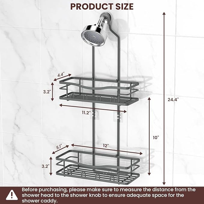 REINHARDT Shower Caddy Hanging, Rustproof Bathroom Caddy Anti-Swing Shower Organizer No Drilling Bath Racks with Soap Holder Multi Hooks Bathroom Storage for Shampoo Sponge, Grey