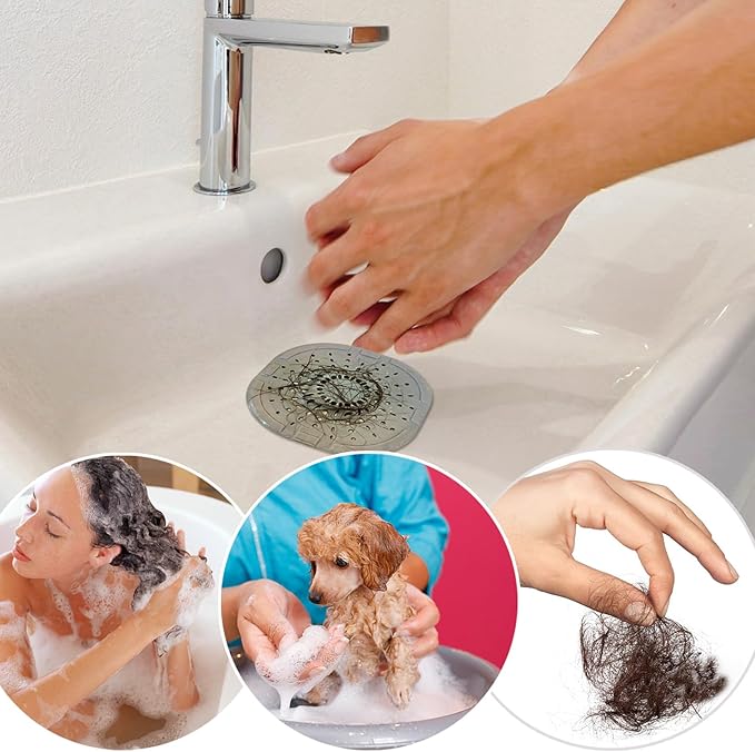 Hair Drain Catcher,Square Drain Cover for Shower Strong Adhesion Silicone Hair Stopper with Suction Cup,Easy to Install Suit for Bathroom,Bathtub,Kitchen 2 Pack (Cream White)