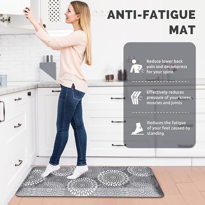 LuxStep Kitchen Mat Waterproof Kitchen Rugs for Floor Cushioned Anti-Fatigue Mat Non-Slip Standing Desk Mat Comfort Floor Mats for House Sink Office 17.3" x 39"-4/5 Inch Grey