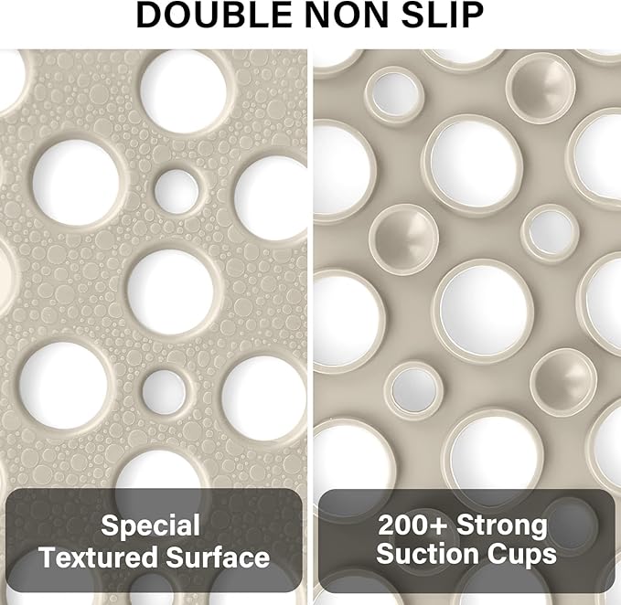 Non Slip Shower Mat: 36 X 24 Inch Large Shower Mats for Inside Shower - Soft TPE Anti Slip Long Shower Floor Mat with Large Drain Holes and Suction Cups