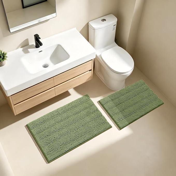 Bcoimo Bathroom Rug Set, Chenille Bath Mat Set with High Low Pile Design, Soft Absorbent Non Slip Bathroom Rugs, Machine Washable Quick Dry Mats for Shower, Tub, Sink and Vanity