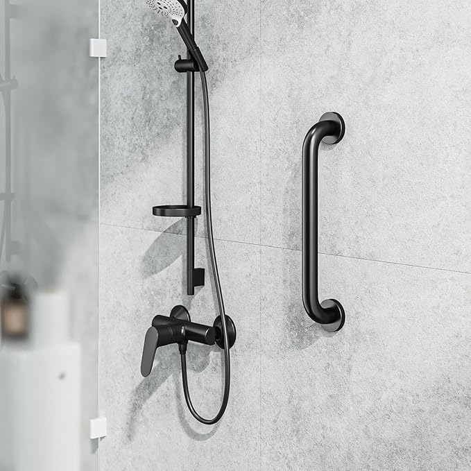 FANHAO 2 Pack Shower Grab Bar, 16 Inch Stainless Steel Bathroom Grab Bar Handicap Bars, Heavy Duty Shower Handle Bath Handle, Safety Bars for Seniors, Elderly or Handicapped (Matte Black)