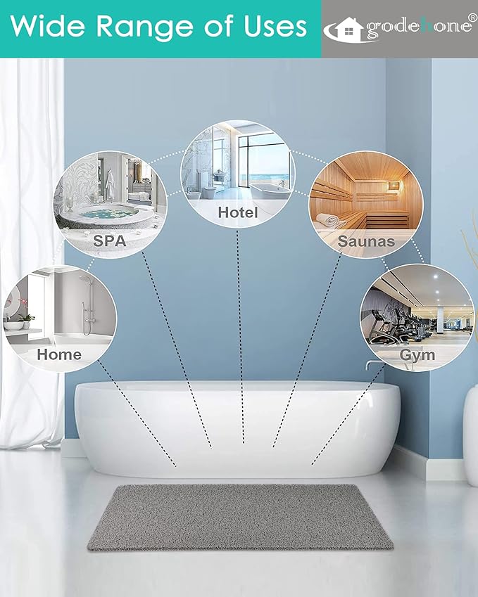 godehone Shower Mats Non Slip Without Suction Cups, PVC Loofah Bathroom Mats, Loofah Mats for Shower and Bathroom, Quick Drying, 15.7× 36 Inch, Grey