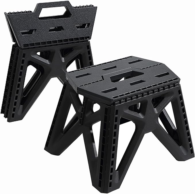Folding Step Stool Holds 440 lbs - 9" Sturdy Foldable Step Stool with Non-Slip Base, Space Saving for Kitchen, Bathroom, Camping (Black)