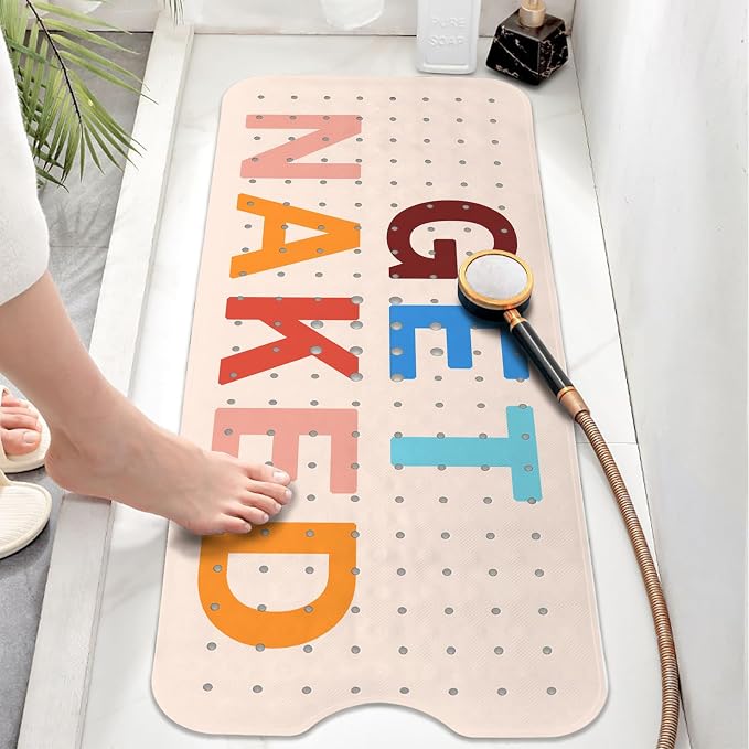 Get Naked Bath Mat for Tub, Non Slip Bathtub Mat for Baby Rubber Tub Mat, Cute Kids Bath Mats for Bathroom Funny Anti Slip Shower Mat with Suction and Drain Holes Machine Washable, 40″X16″