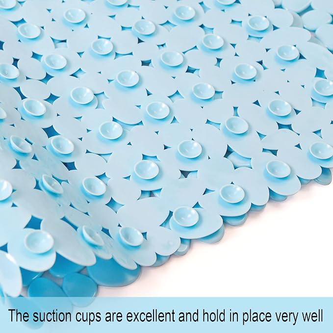 SONGZIMING Bathtub Mat Non Slip Pebble Bath Shower Mat with Drain Holes, Suction Cups Mat for Tub 16" W x 35" L, Blue