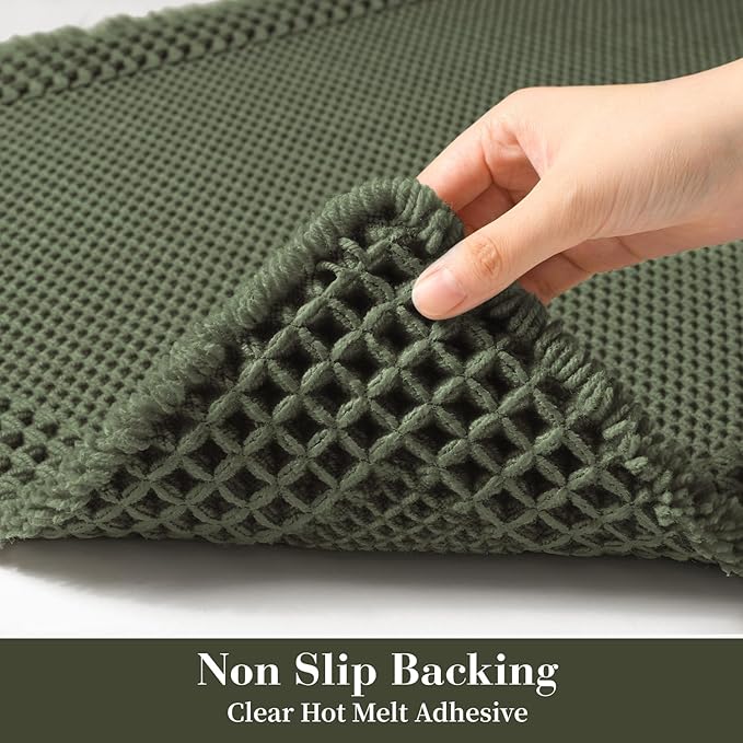 RESARE Waffle Bathroom Runner Rugs, Super Absorbent Bath Mat Non Slip Washable Quick Dry, Upgraded Ultra Soft Boho Bath Rugs with Tassels, Farmhouse Home Decor Accessories, 2'x5'(24"x60") Green