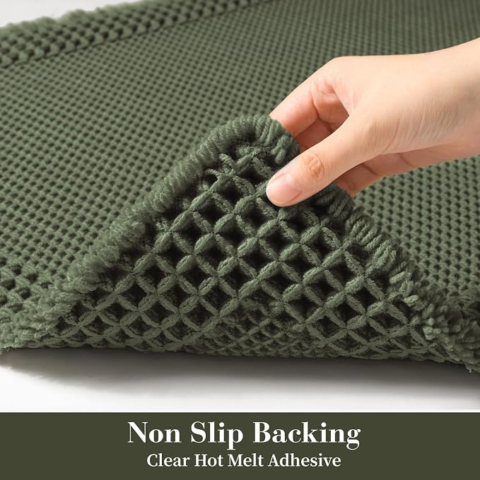 RESARE Waffle Bathroom Runner Rugs, Super Absorbent Bath Mat Non Slip Washable Quick Dry, Upgraded Ultra Soft Boho Bath Rugs with Tassels, Farmhouse Home Decor Accessories, 2'x4'(24"x48") Green