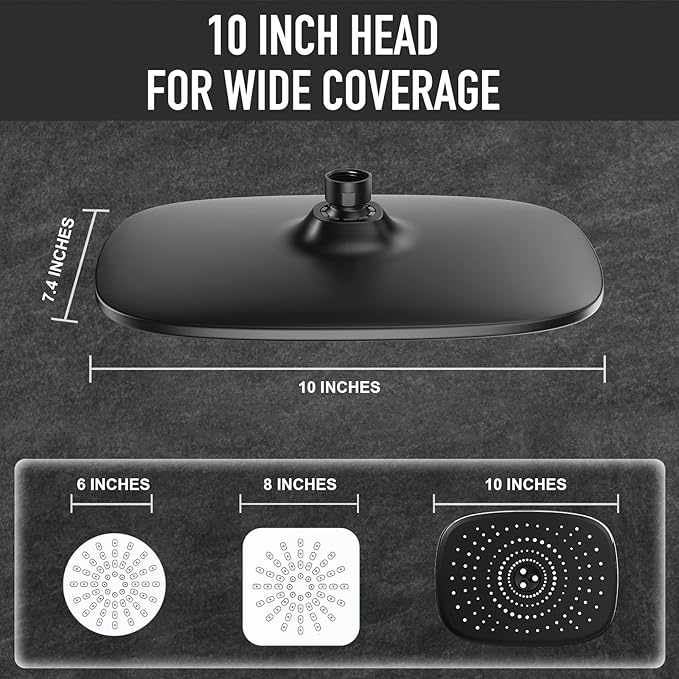 Veken Rain Shower Head with Handheld, High Pressure Rainfall Showerhead Combo with 5 Hand held Water Spray Modes for Bathroom Accessories, Detachable Dual Shower Heads, Matte Black, 10 Inch