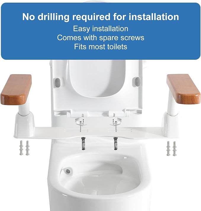 Toilet Safety Rails for Seniors with Space Saving Flip-Up Armrests, Toilet Support Rails for Seniors and Disabled, Pregnant Women, Grab Bars Toilet Safety Frame for Bathroom, Brown
