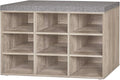 DINZI LVJ Shoe Bench, 9 Cubbies Shoe Organizer for Entryway, Storage Bench with Cushion, Cubby Shoe Rack with Adjustable Shelves for Living Room, Bedroom, Mudroom, Hallway, Greige