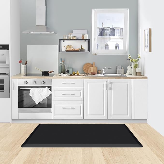KitchenClouds Kitchen Mat Cushioned Anti Fatigue Rug 22"x54" Water Resistant, Non Slip, Standing and Comfort Desk/Floor Mats for House Sink Office (Black,0.8inch)