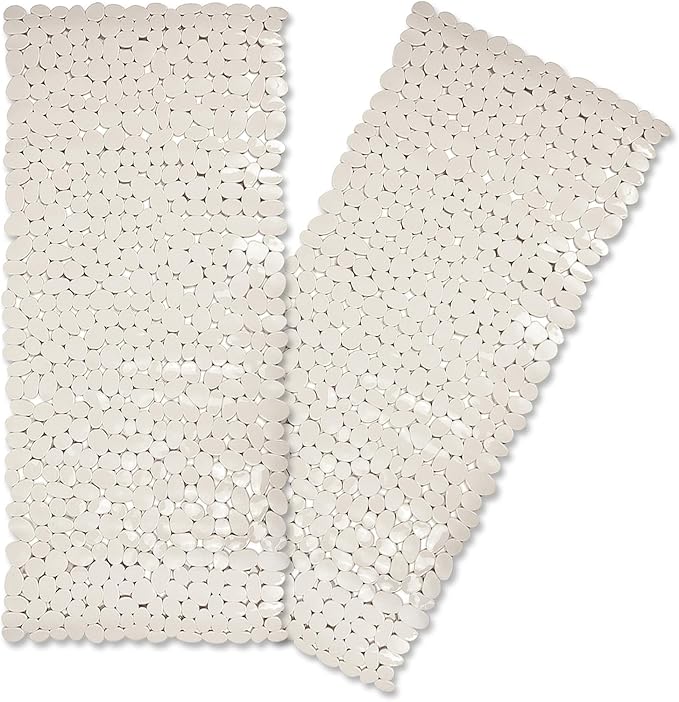 Bathtub Mat Non Slip 2 Pack, 35 x 16 Inches Pebble Shower Mat with Suction Cups and Drain Holes, Bath Mat for Shower,Bathroom tub (Beige)