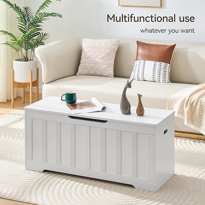 VANKILEY 43.3" Storage Chest Extra Large,Storage Trunk with 2 Safety Hinges,Wooden Storage Bench,Shoe Bench,43.3x15.7x19.1 Inch,Easy Assembly,Storage Bench for Bedroom,Living Room,entryway(White).