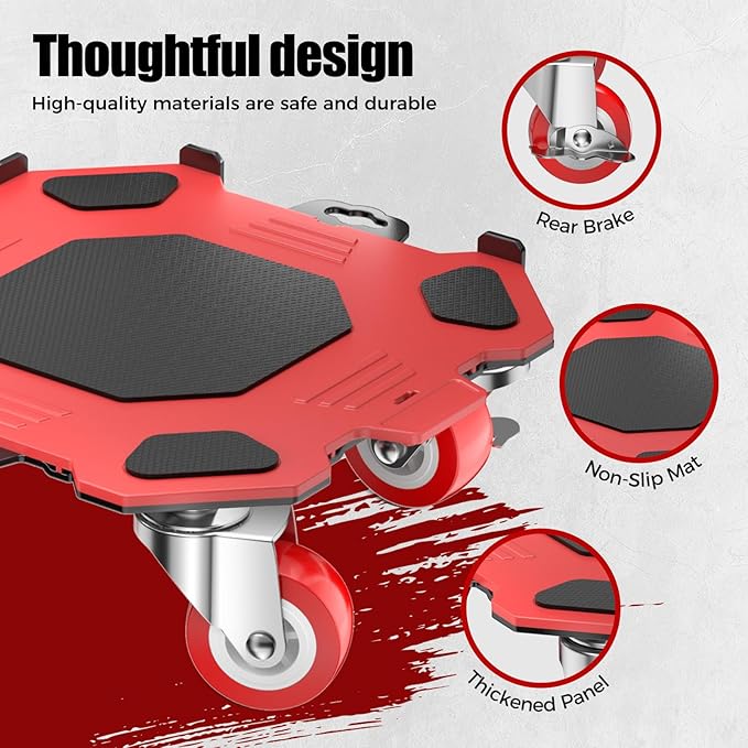 Upgraded Furniture Dolly Movers 5 Wheel Heavy Duty 2000LBS Capacity Carbon Steel Panel 360° Rotating Casters Furniture Slider for Sofa Refrigerator Piano (Red, 6in)