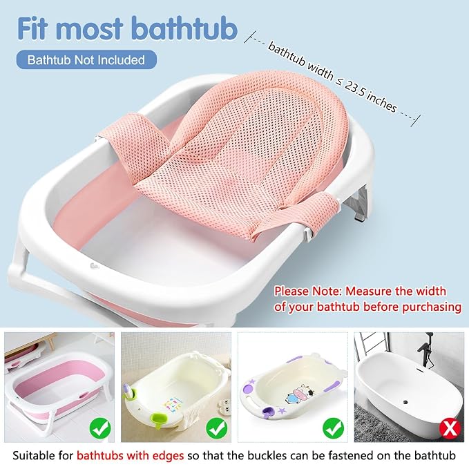 Colorlife Baby Bath Seat Support Net Infant Bathing Seat Support Mat, Adjustable Comfortable Non-Slip Three-Pointed Baby Shower Net Bathtub Sit Up Mesh for Newborn 0-12 Months-Dusty Pink(No Bathtub)