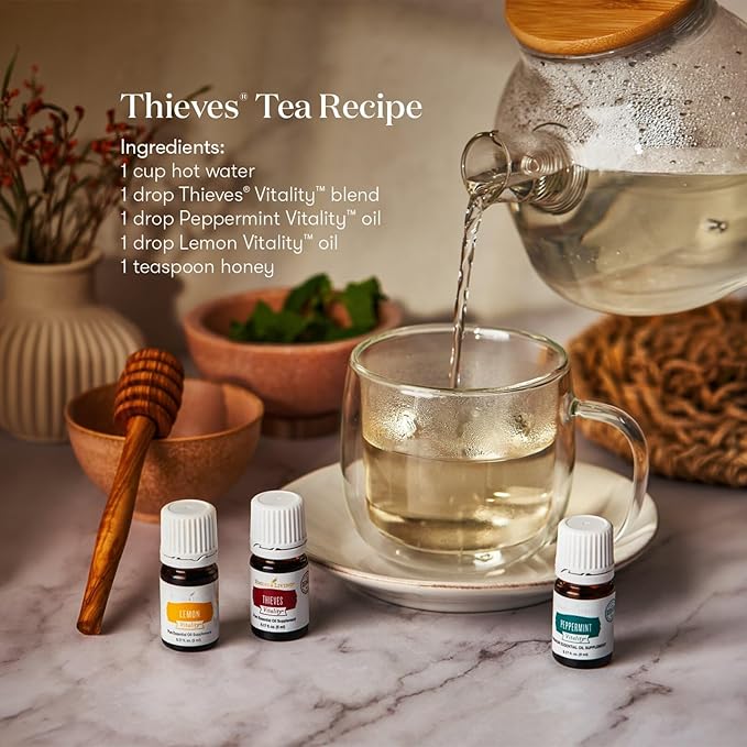 Young Living Thieves Vitality Essential Oil Blend | 5 ml | Warm Spicy Herbal Aroma for Diffusers, Massage & Aromatherapy | Clove, Lemon, Cinnamon, Eucalyptus & Rosemary Blend | Seed to Seal Quality
