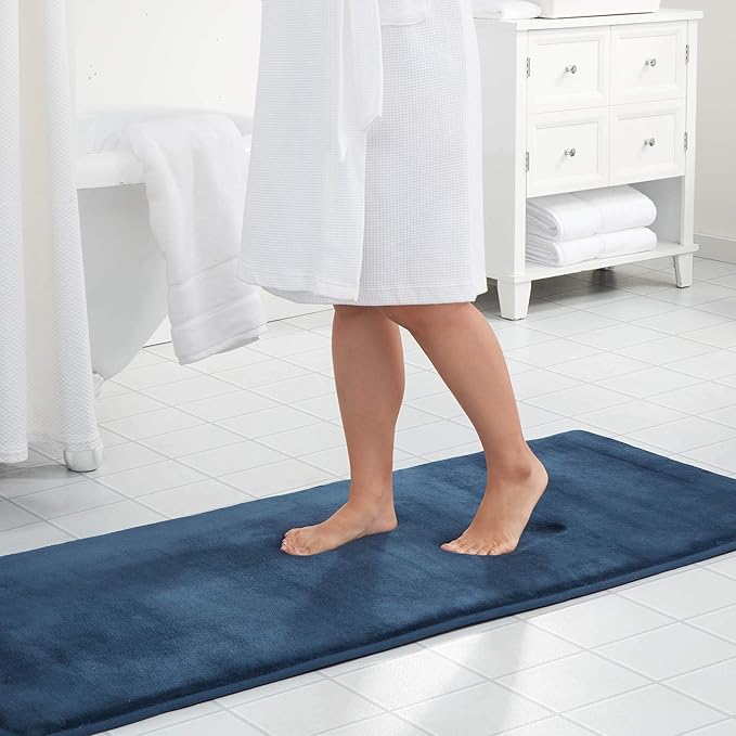 Memory Foam Bath Mat Non Slip Absorbent Super Cozy Velvet Bathroom Rug Carpet (60 inches X 24 inches, Navy)