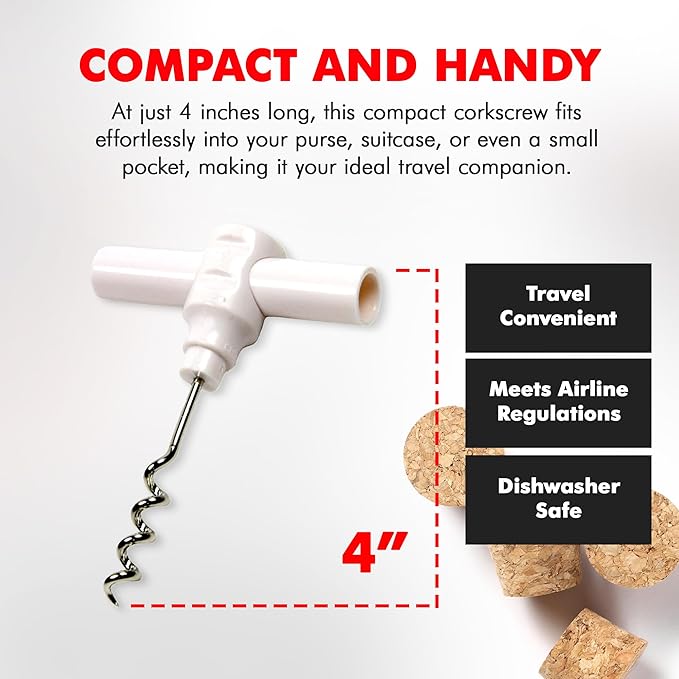 Chef Craft Select Travel Corkscrew, 4 inches in length, White