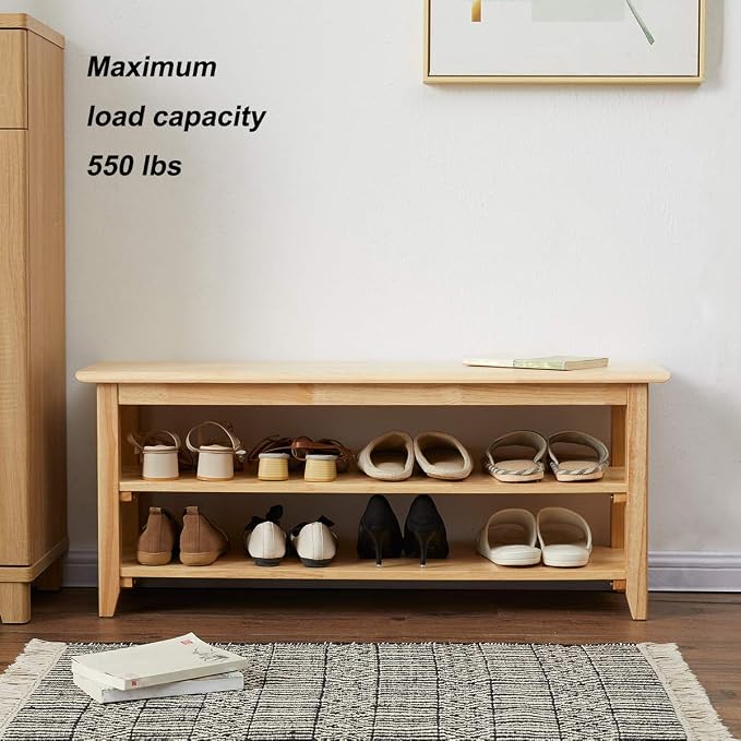 XKZG Shoe Storage Bench Wooden Shoe Rack Bench Simple Style Wood Entryway Bench (Natural,39.4")