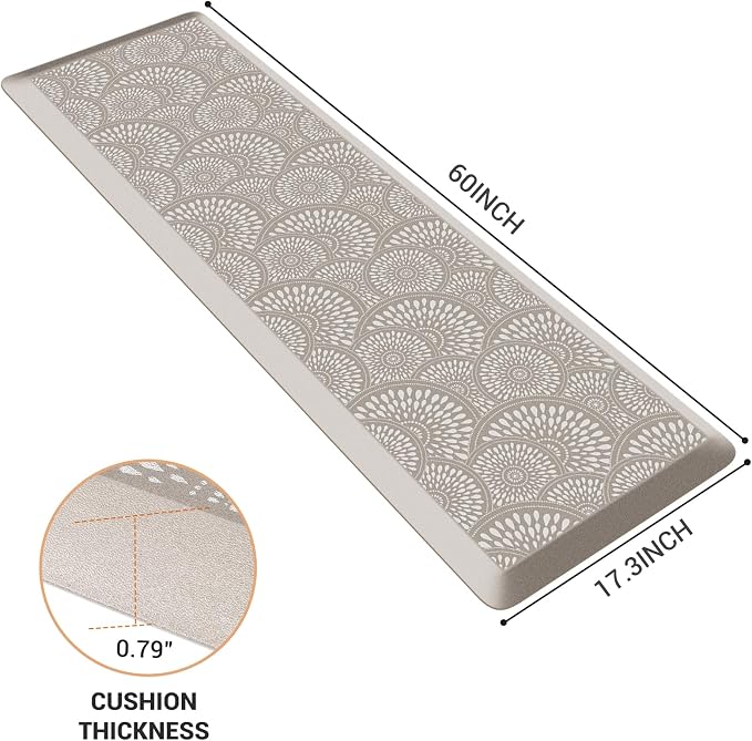 Mattitude 4/5 Inch Kitchen Mat, 17.3x59in Heavy Duty Ergonomic Comfort Foam Standing Desk Mat, Waterproof Non-Slip Standing Mats and Rugs for Kitchen, Office, Khaki