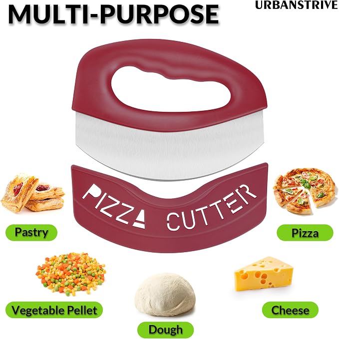 Urbanstrive Heavy Duty Stainless Steel Pizza Cutter with Cover, Super Sharp Blade Pizza Knife Pizza Cutter Rocker, Perfect Kitchen Gadgets for Pizza Cutting Home Essentials (Red)
