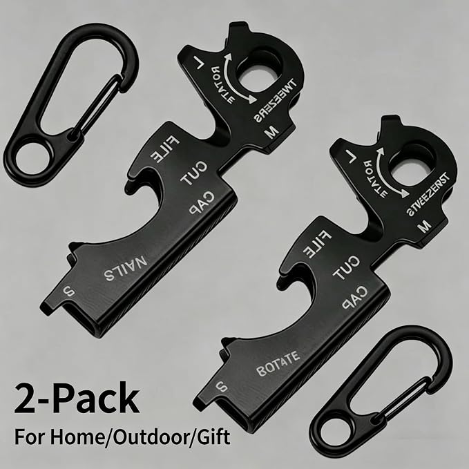 EDC, Heavy Duty Keychains with Carabiner Clip,Multitools for Key Ring,Metal Bottle Opener and Screwdriver with Different Type as Small Tool for Man and Women,Cute Key Holder as Gift (2-Black)
