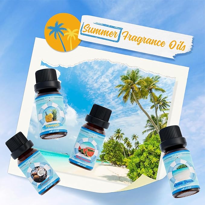 Soulorigin Summer Essential Oils Set, Fragrance Oil Gift Set for Oil Diffusers, Scented Oils for Soap Candle Making 6x10ml - Sea Breeze, Pineapple, Watermelon, Coconut, Pink Beach, and Pina Colada