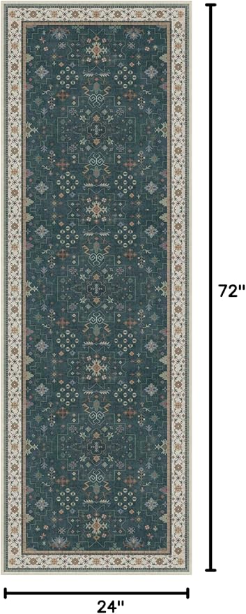 Hazo Haus Dark Green 2x6 Kitchen Rug - Modern Vintage Boho Eclectic Floral with Brown Accent, Washable Low Pile Non-Slip Runner Rugs for Bathroom, Door Mat Indoor Entrance, Hallway, Bedroom, Laundry