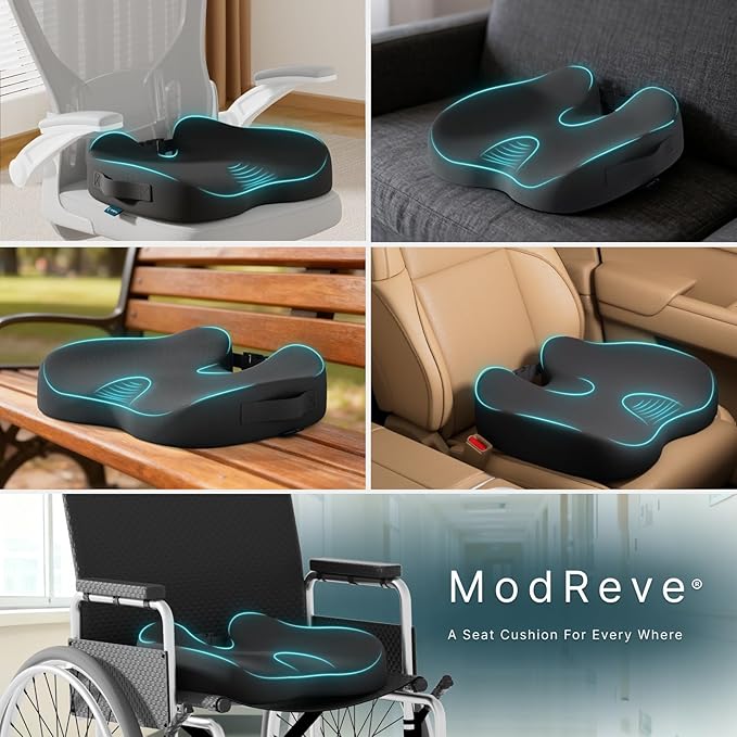 Large Memory Foam Seat Cushion for Office Chair, Car, Truck & Wheelchair - Sciatica Ease, Coccyx & Tailbone Pain Relief Cushion for Long Sitting & Driving