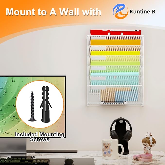 Kuntine.B Wall File Organizer (White, 7 Tier 2 Pack)