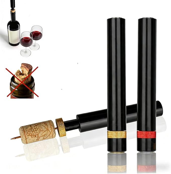 Aeropop Wine Opener 2 Pack, Air Pump Wine Bottle Opener - Portable Needle Type Corkscrew No Pull Easy Open, Manual Pressure Wine Opener for Travel Picnic Party Home Restaurant, Golden+Red