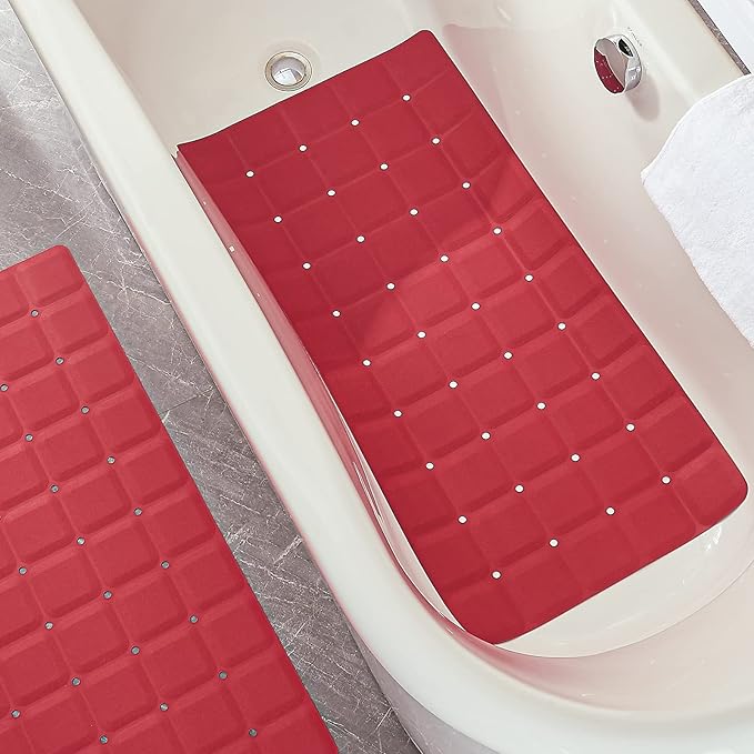Webos Foldable Silicone Bathtub Mat: Jumbo Size Heavy Duty Safety Bath Mat for Tub Without Suction Cups Non Slip Bath & Shower Mat for Textured, Reglazed, Refinished Tub (Crimson Red, 35.8 x 17.7)