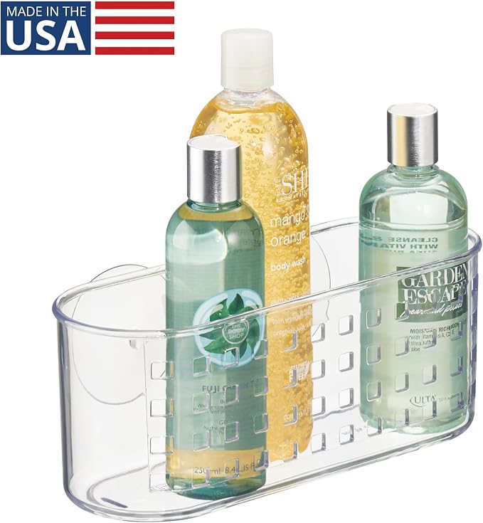 iDesign Hanging Suction Shower Caddy Basket for Bathroom Storage - Clear - Made in USA