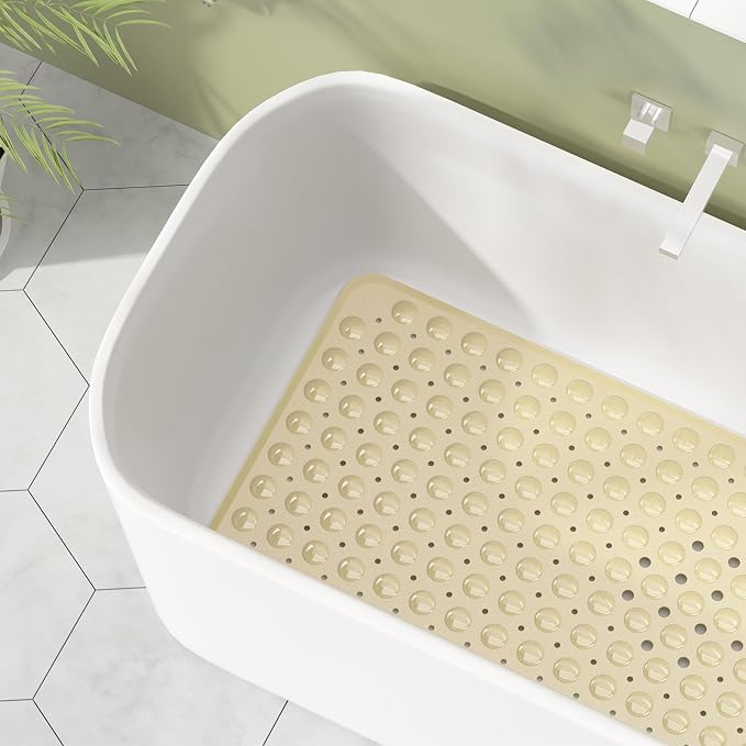 AmazerBath Shower Mat Non Slip 40 x 16 Inches, Shower Stall Mats with Suction Cups and Drain Holes, Non Slip Bath Mat for Tub for Elderly & Kids, Beige