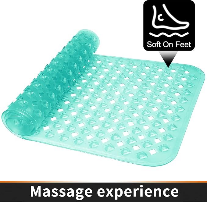 Yimobra Bathtub Mat Non Slip, 35"X16" Shower Mat with Strong Suction Cups&Drain Holes, Long Anti Slip Bath Tub Mat for Inside Shower, Machine Washable Fast Drying, Bathroom Essentials, Clear Green