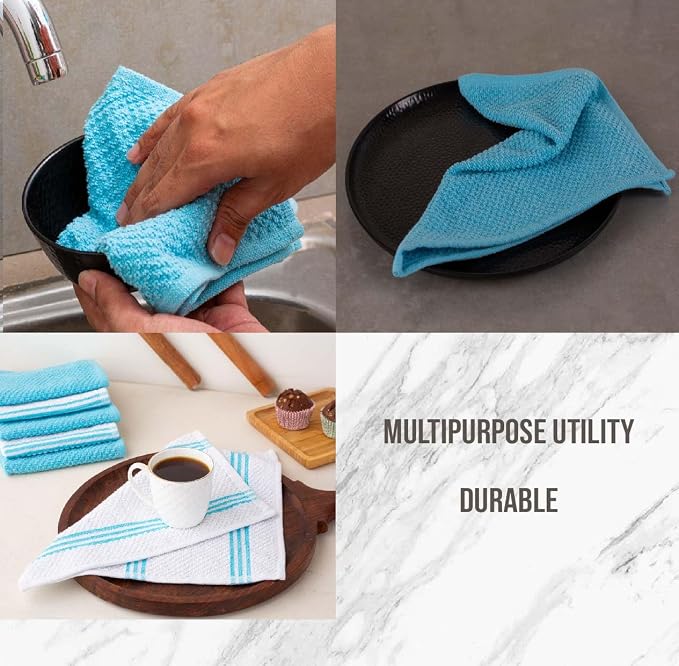 Lane Linen 16Pc Kitchen Towel Set - Heat Resistant Oven Mitts & Pot Holders, Reusable Dish Cloths, Absorbent Hand Towels - Aqua
