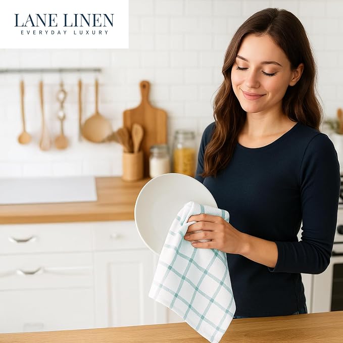 LANE LINEN Cotton Kitchen Towels and Dish Cloths Set, 6-Pack – Absorbent, Quick-Drying Dish Towel, 18" x 28", Soft, Premium Hand and Tea Towels - Aqua