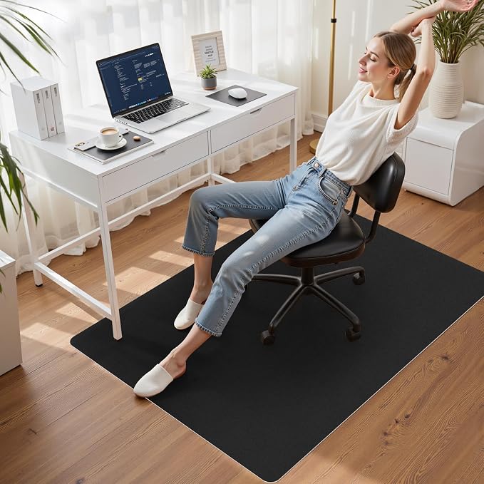 Sycoodeal Office Chair Mat for Hardwood Floor,Slip Resistant Floor Mat for Office Computer Gaming Chair,Heavy Duty Floor Protector for Rolling Chairs,Easy to Clean,Black(48"x55")