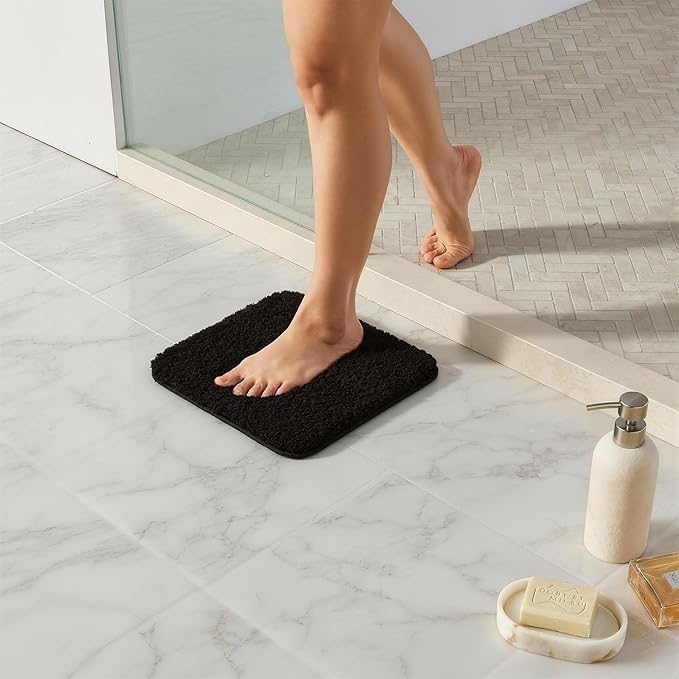 TYUU Small Bath Mat, Ultra Soft Bathroom Rugs Non Slip Washable, Super Absorbent Quick Dry Bath Rug with Rubber Backing for Bathroom Floor, Shower, or Sink, Black 12" x 12"