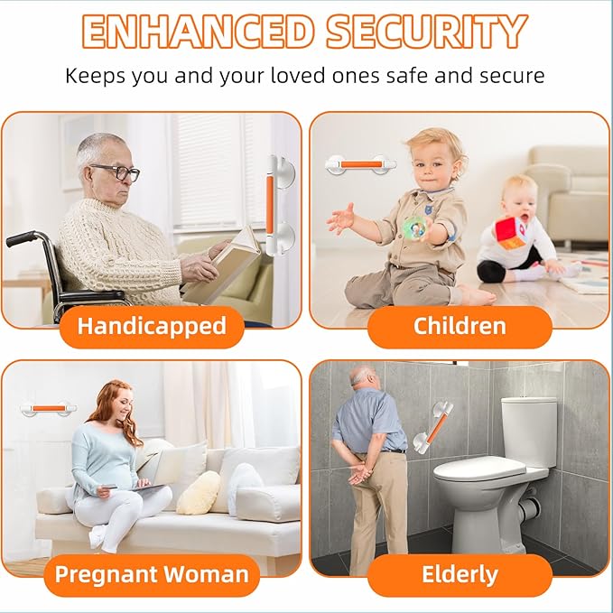 Grab Bar for Bathtubs and Showers, Zynuhmo 12'' Suction Safety Grab Bar with 1PCS Bath Ball Suction Cup Shower Handles No Drilling Handrails for Seniors Elderly Kids Bathroom Assist Support(Orange)