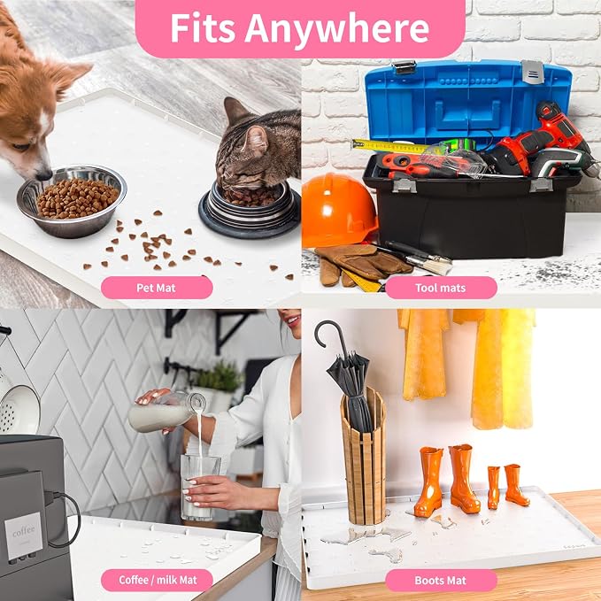 Sdpeia Under Sink Mat 22"×19" Waterproof Silicone Cabinet Liner & Sink Protector for Kitchen & Bathroom, Multi-Purpose Organizers Tray for Pets, Laundry, Cat Litter Mat, White