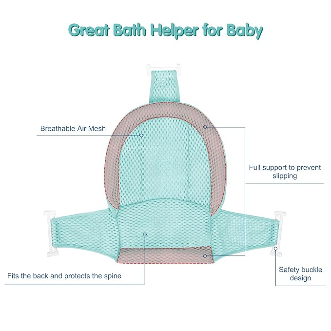 Colorlife Baby Bath Seat Support Net Infant Bathing Seat Support Mat, Adjustable Comfortable Non-Slip Three-Pointed Baby Shower Net Bathtub Sit Up Mesh for Newborn 0-12 Months-Green(No Bathtub)