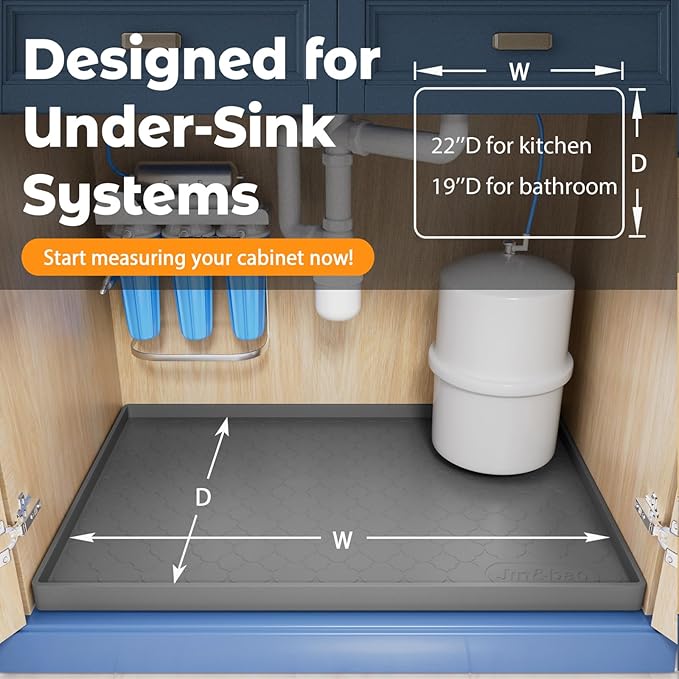 Jin&Bao Waterproof Under Sink Mat 25" x 19", Thick Silicone Mat Cabinet Protector for Kitchen and Bathroom, Shelf Liner, Home Organizer and Storage, Multipurpose Tray for Gadgets and Essentials