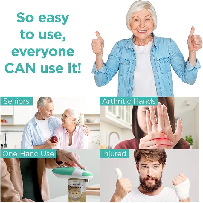 Kitchen Mama Auto Electric Can Opener: Open Your Cans with A Simple Press of Button - Automatic, Hands Free, Smooth Edge, Food-Safe, Battery Operated, YES YOU CAN (Teal)
