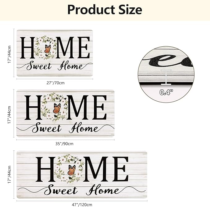 Yamaziot Anti Fatigue Kitchen Rug Set of 3, Non-Slip Waterproof Farmhouse Cushioned Comfort Standing Floor Mat for Kitchen, Office, Sink, Laundry